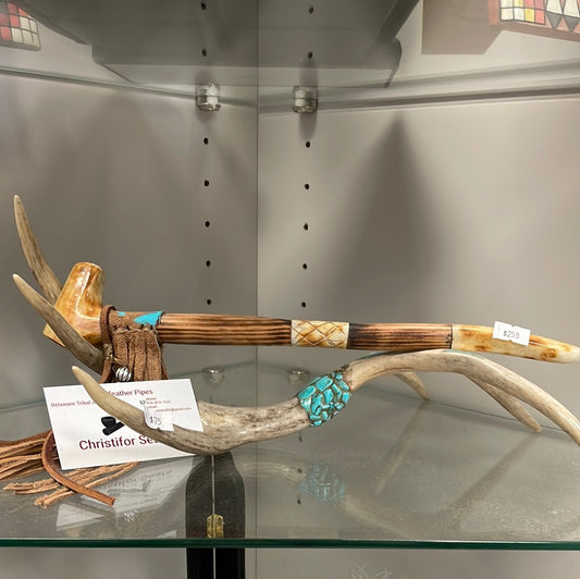 Antler Pipe W Turquoise Inlay