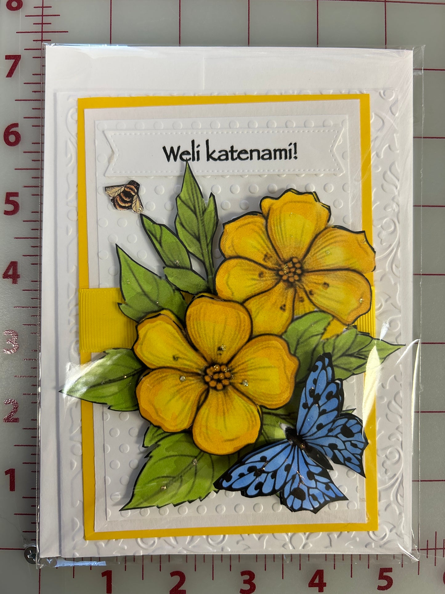 Wëlí katënamí Happy Birthday Card “Yellow Blossoms”