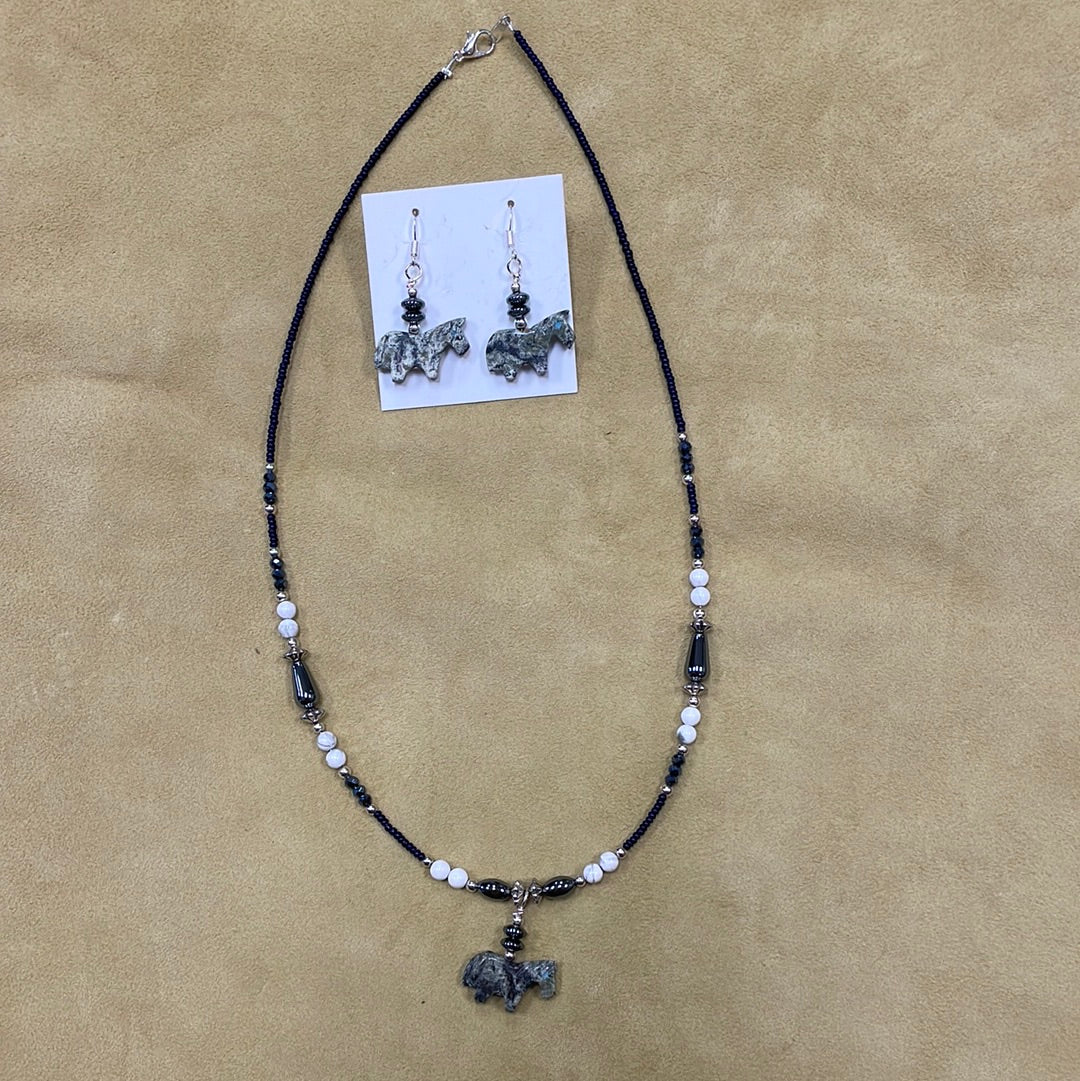Black Horse Necklace Earring Set