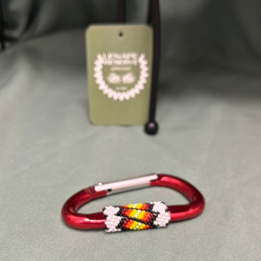 Beaded Carabiner Red w White