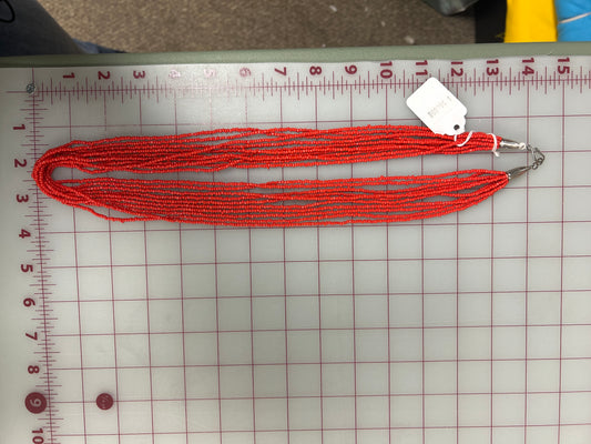 Beaded Necklace Red 10 Strand