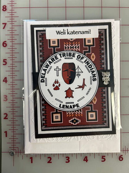 Wëlí katënamí! Happy Birthday Card Delaware Tribe Seal “Owl”