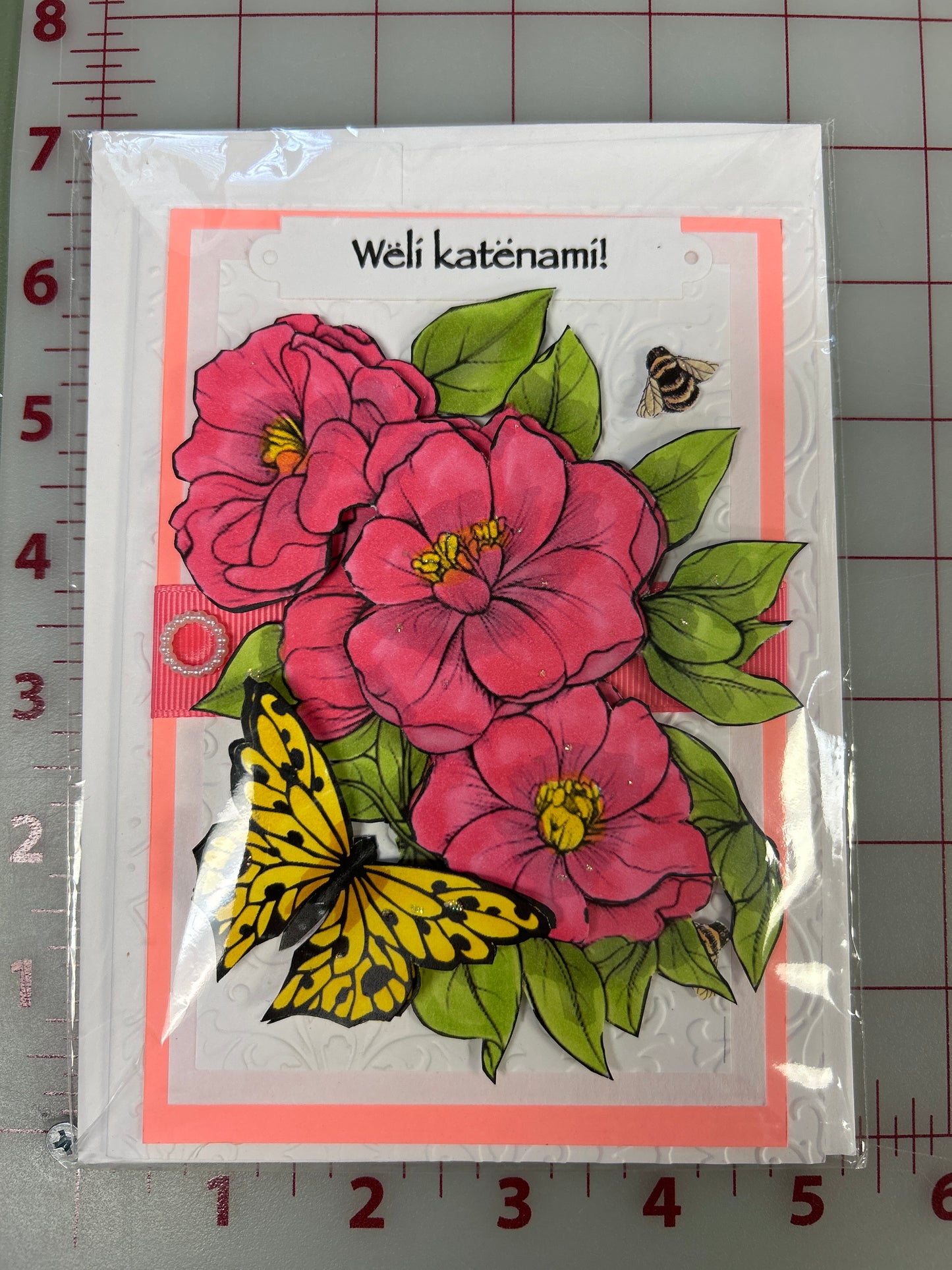 Wëlí katënamí! Happy Birthday! Card “Pink Peonies”