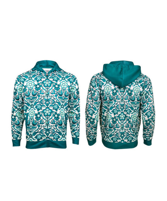 Fashion Zippered Hoody Anishinaabe Pastel Teal