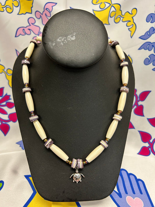 Wampum & Bone Necklace Set W/ Turtle Charm