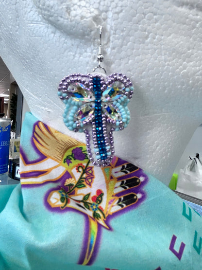 Beaded Dragonfly Earrings Purple