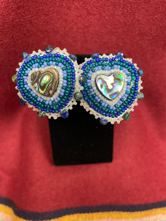 Abalone Blue Beaded Post Earrings