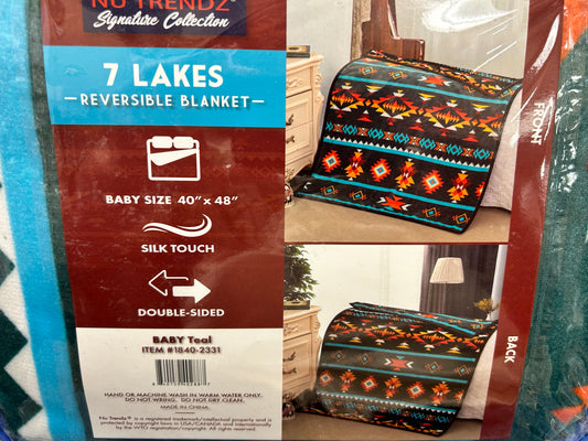 7 Lakes Reversible Baby Blanket Teal
