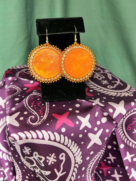 Cabochon Style Earrings Orange