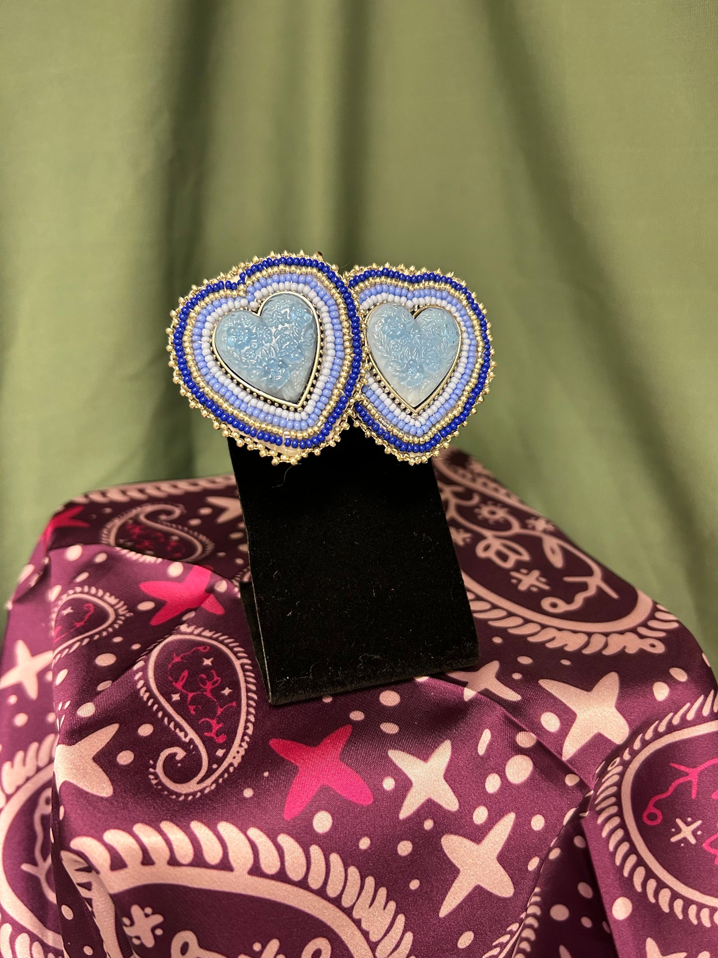 Cabochon Heart Style Earrings Blues