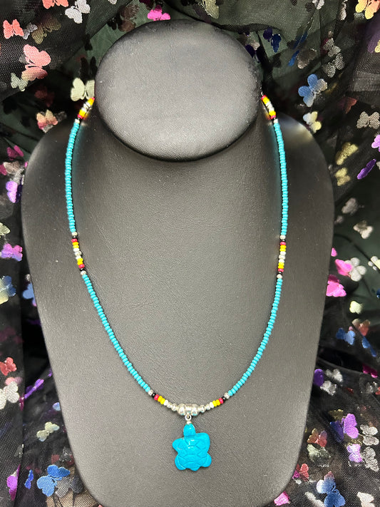 Beaded Necklace W/ Turtle Turquoise