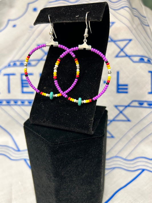 Beaded Hoops Purple