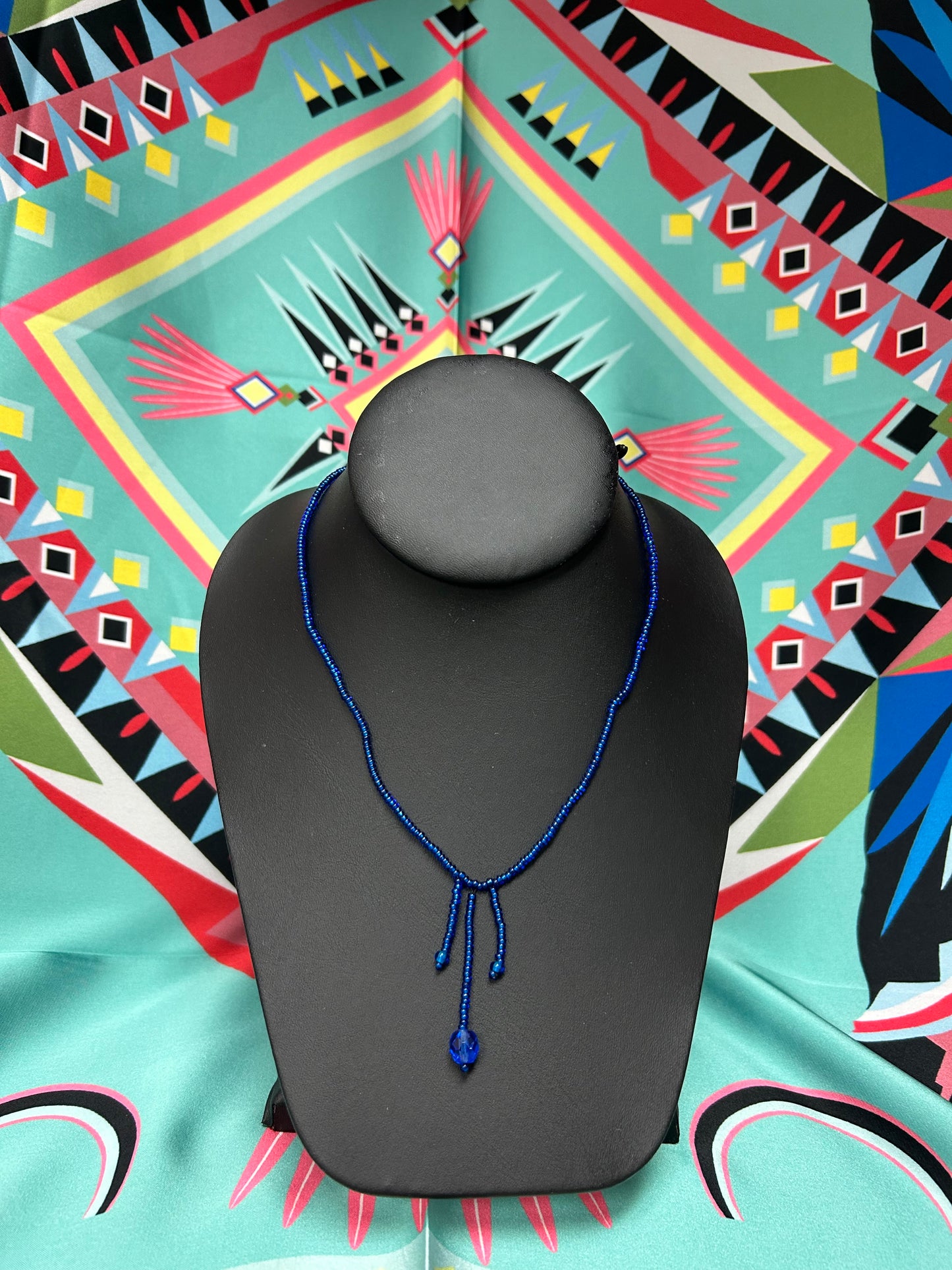 Beaded Necklace Trans Blue
