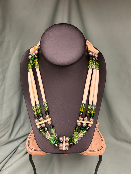 Glass Bead Choker Necklace Green