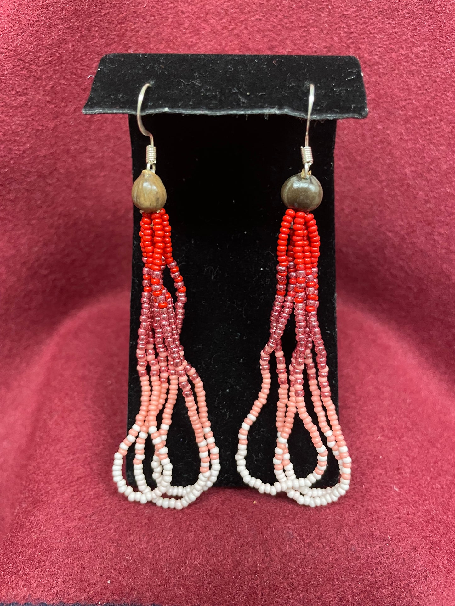 Cedar Bead Red Ombre Dangle Earrings