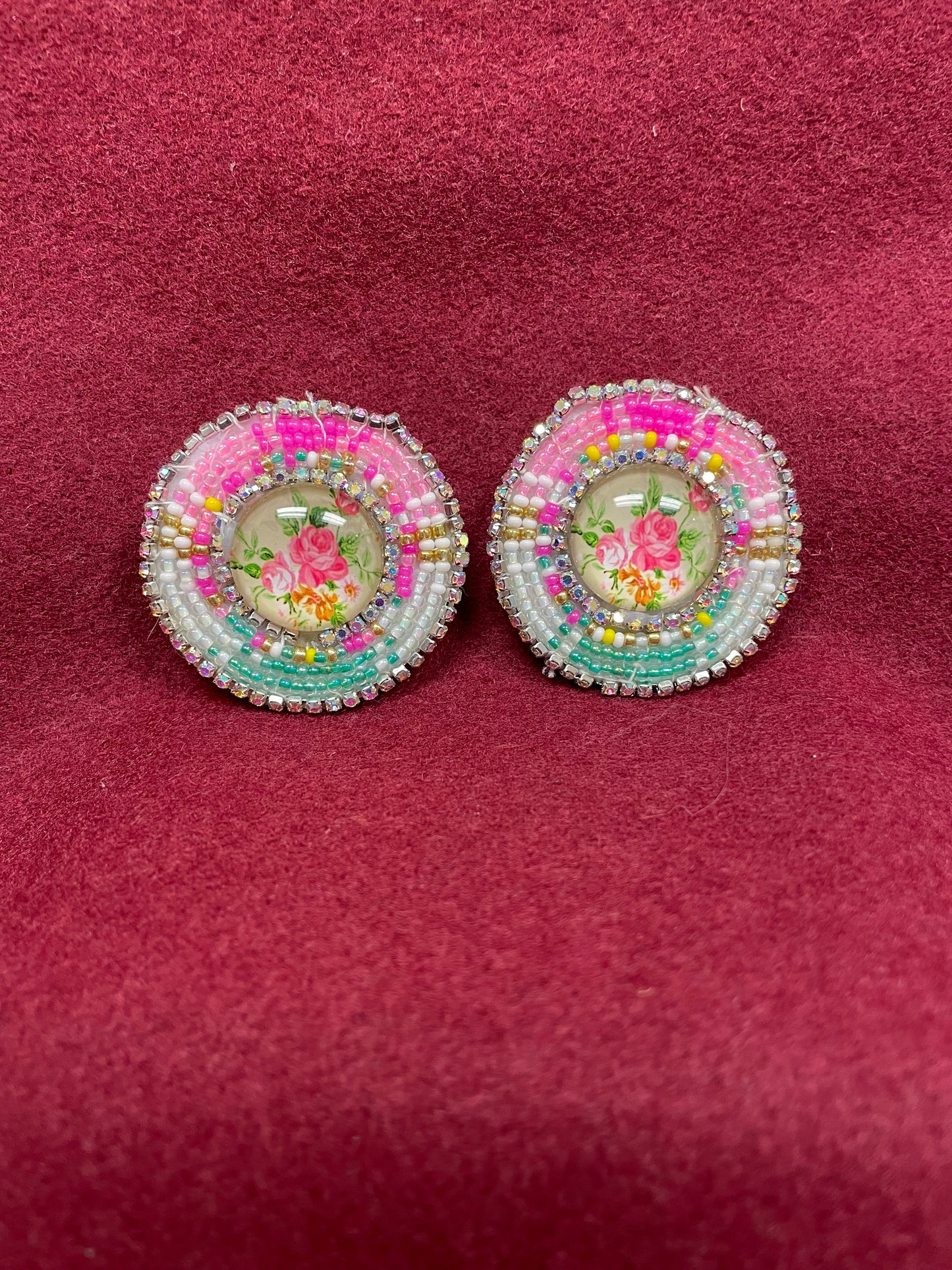 Floral Cabochon Beaded Earrings