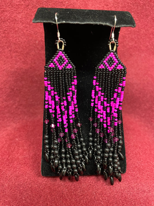Hot Pink Black Geometric Earrings