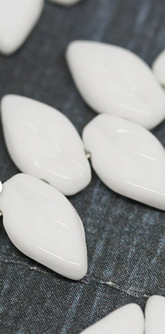 Ceramic White Leaf Shaped Beads 9X6 pkg