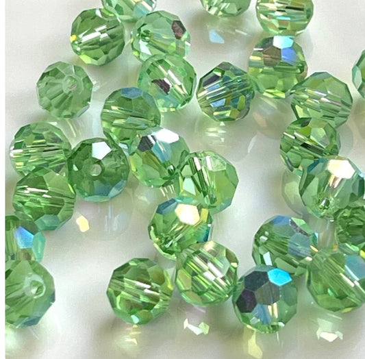 Glass Fire Polish Beads AB~8mm Lt Green