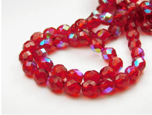 Glass Fire Polish Beads AB~8mm Red