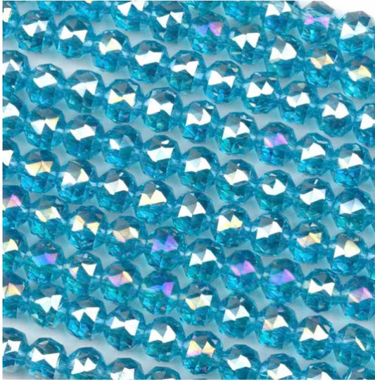 Glass Fire polish Beads AB~8mm Lt Blue