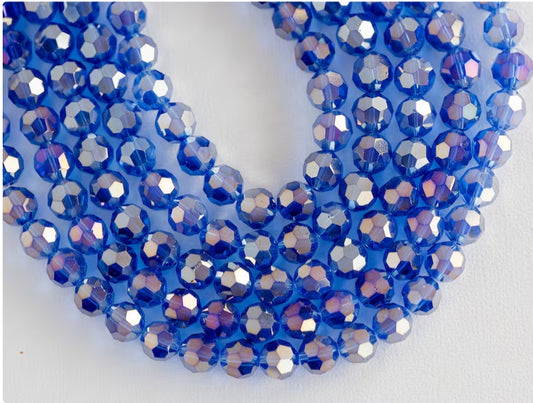 Glass Fire Polish Beads AB~8mm Dk Blue