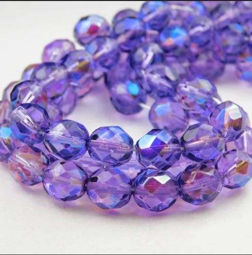 Glass Fire Polish Beads AB~8mm Purple