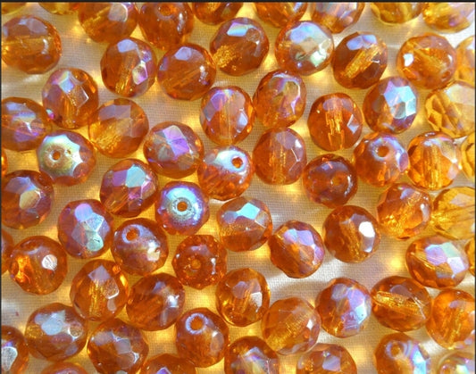 Glass Fire Polish Beads AB~8mm Amber