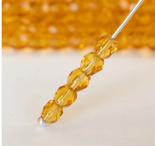 Glass Fire Polish Beads 8MM Amber (Topaz)
