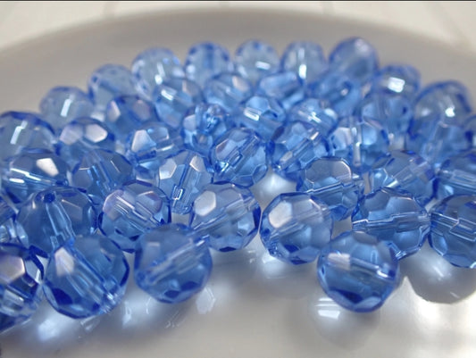 Glass Fire Polish Beads 8MM Lt Blue