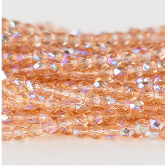 Glass Fire Polish Beads AB~8mm Pink