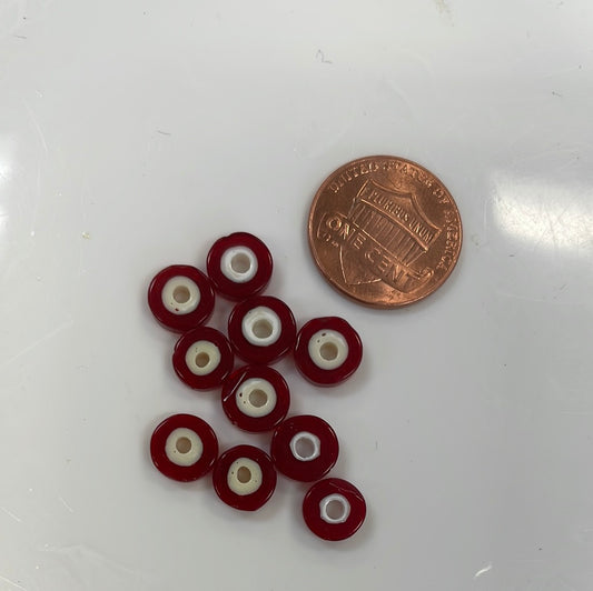 Red Disc White Center Bead