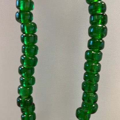 Green Glass Crow Bead and Cowry Shell Necklace