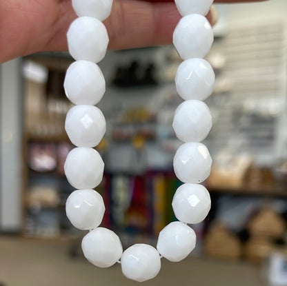 Opaque White Czech Faceted Beads