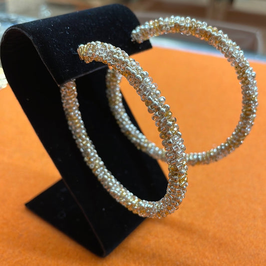 Large Gold beaded Hoop Earrings