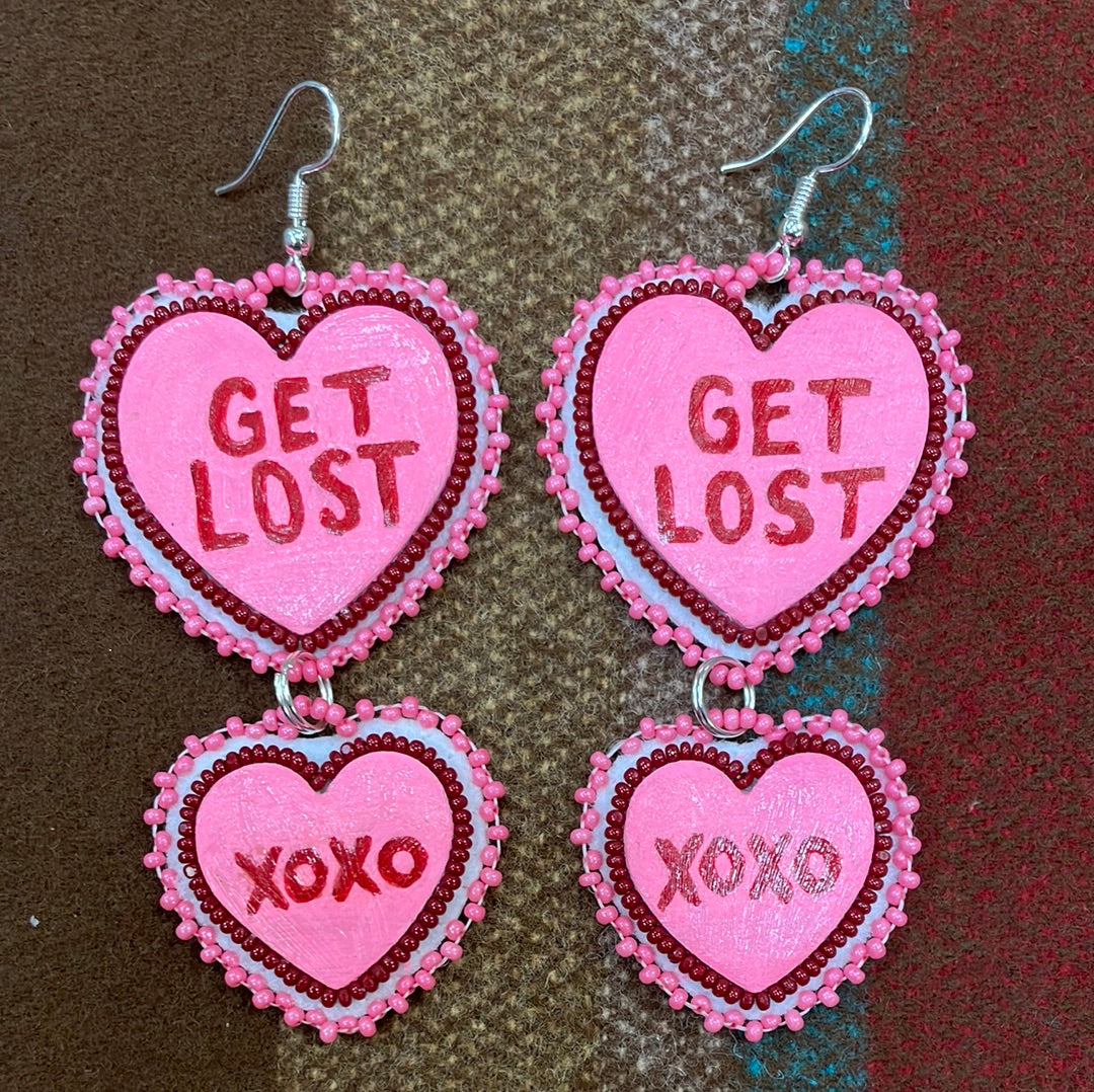 Beaded Get Lost XOXO Heart Candy Earrings