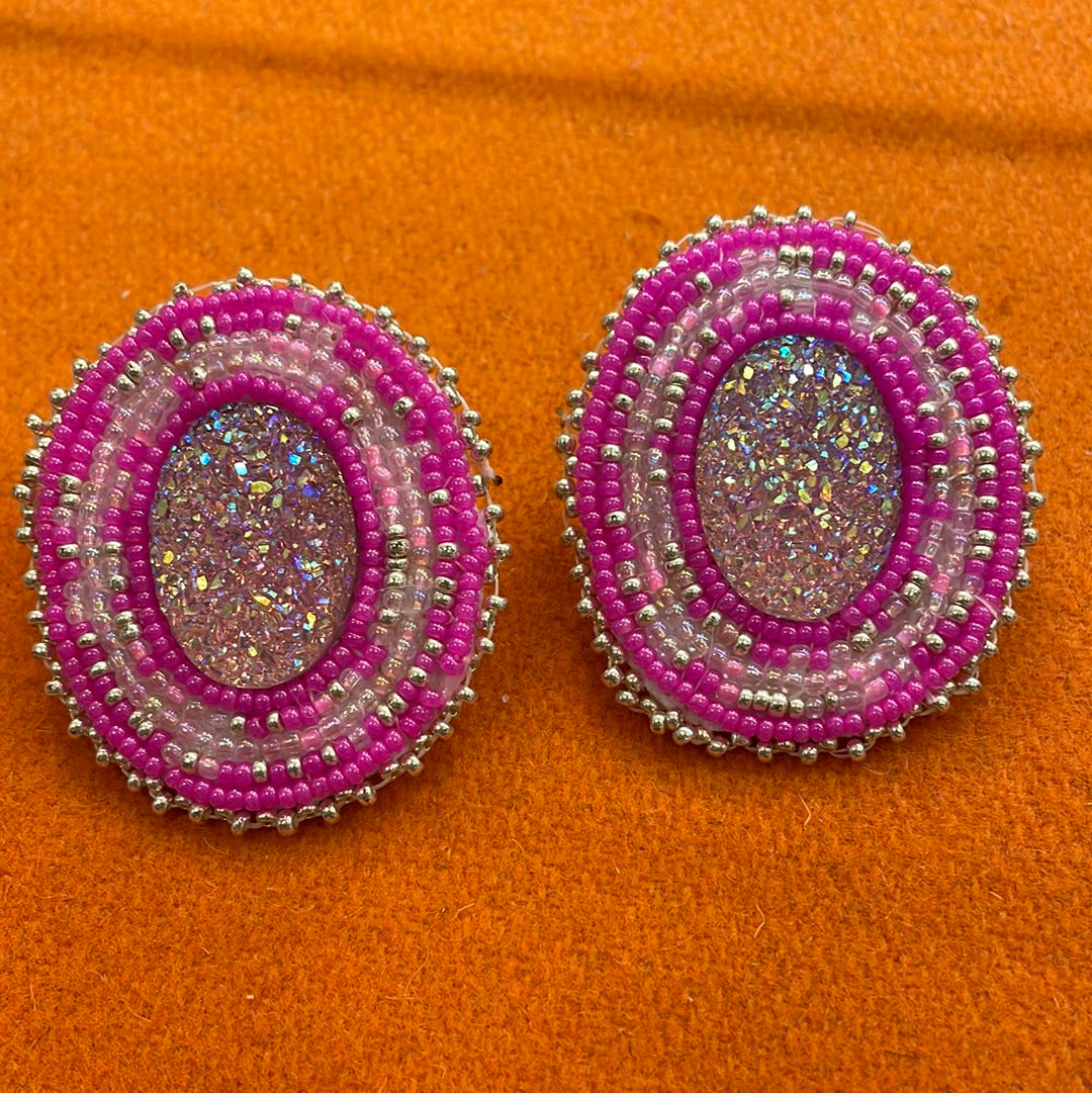 Pink and Silver Cabachon Earrings