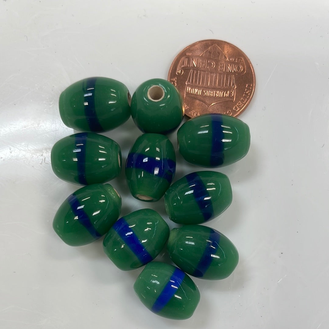 Green Blue Stripe Trade Beads