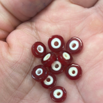 Red Disc White Center Bead