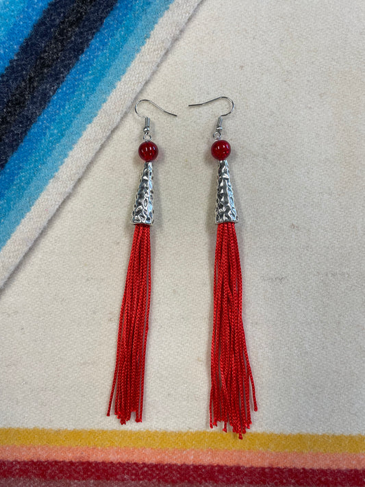 Red Shawl Fringe Earrings