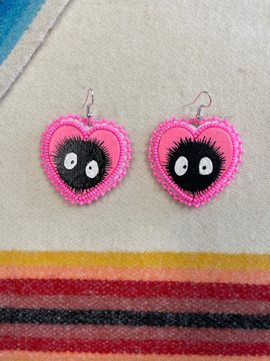 Pink Heart Fuzzy Face Earrings