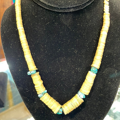 Shell Disc Beads and Turquoise Necklace