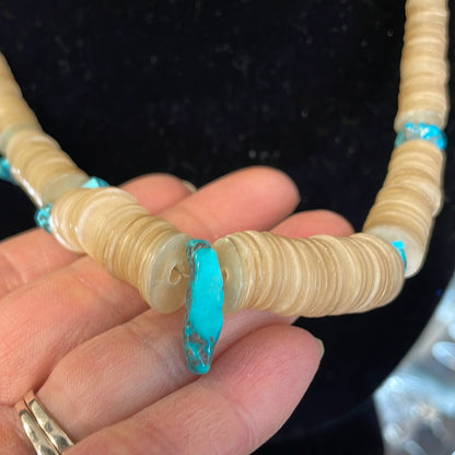 Shell Disc Beads and Turquoise Necklace