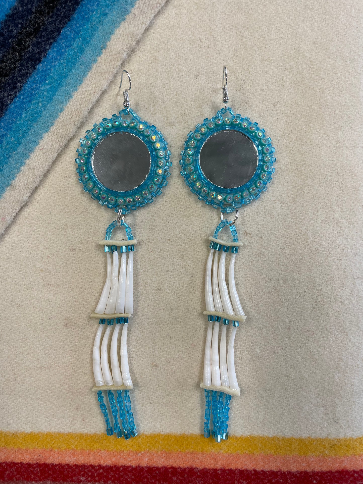 Turquoise Beaded Mirror Dentalium Shell Earrings