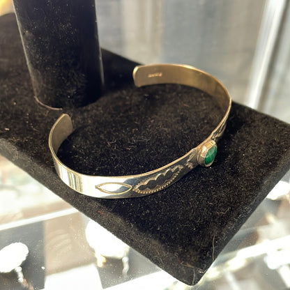 Sterling Silver Stamped Bracelet With Green Stone