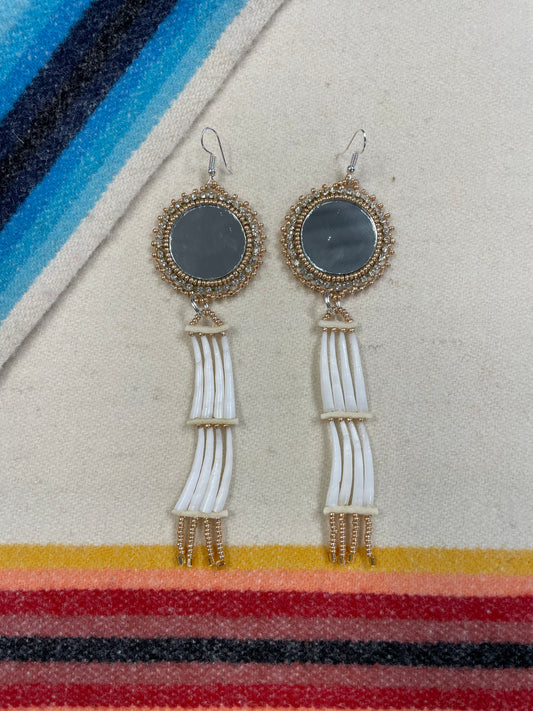 Gold Beaded Dentalium Shell Earrings