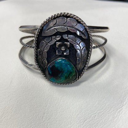 Cuff sterling Silver Feathers and Turquoise