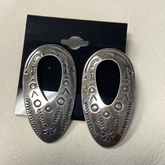 Silver Open Oval Stamped Earrings