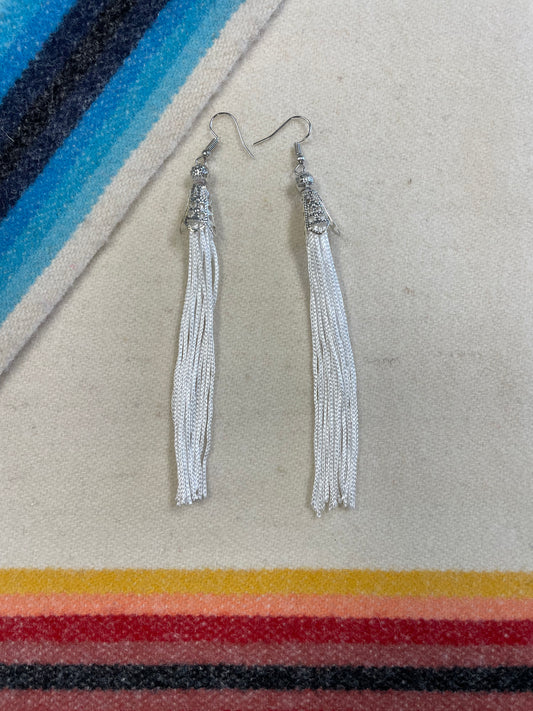 White Shawl Fringe Earrings