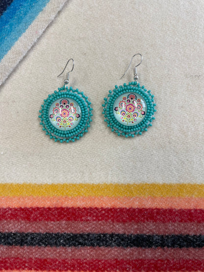 Turquoise Beaded Cabochon Earrings